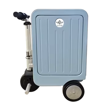 Blauwe berijdbare koffer